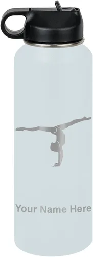 Miniatura 16 de LaserGram Botella de agua personalizada, gimnasta niña, acero inoxidable de doble pared aislada al vacío con popote superior, regalo grabado Azul