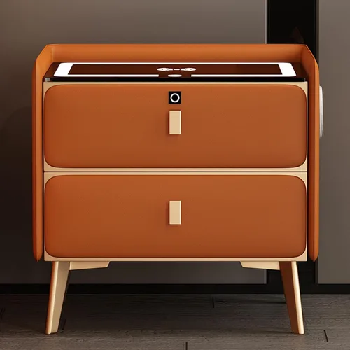 Miniatura 10 de Mesita de noche de carga inteligente, mesa de noche con Bluetooth, mesita de noche LED, modernas mesas de noche con 2 cajones de bloqueo de huellas