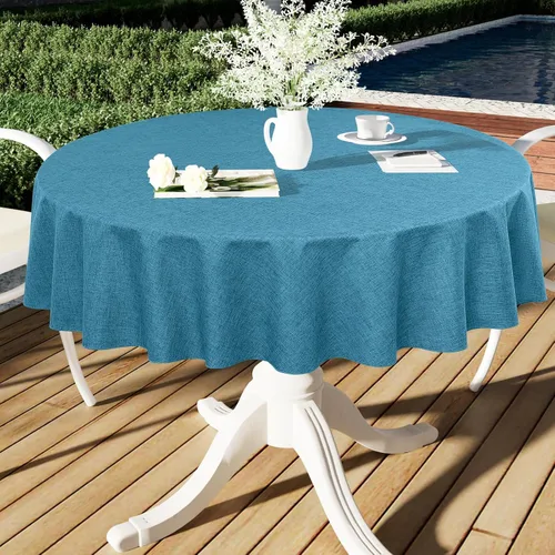 Miniatura 16 de Smiry Mantel redondo de lino sintético, mantel de tela de arpillera impermeable, fundas decorativas lavables para cocina, comedor, fiestas, 60 x 60