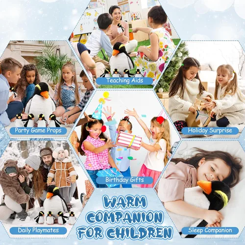 Miniatura 5 de Juego de 5 Juguetes de Peluche de Pingüino de 14 Pulgadas Pingüino Mamá Animal de Peluche con 4 Lindos Bebés en Vientre con Cremallera Peluche Suave