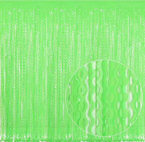 Miniatura 17 de Paquete de 4 cortinas onduladas de flecos de papel de aluminio verde azulado aguamarina para decoración de fiesta, 3.3 pies x 6.6 pies, cortina