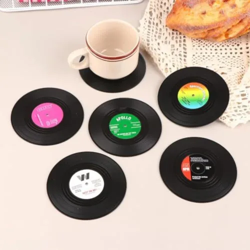 Miniatura 4 de Posavasos retro negro para bebidas con CD y discos resistentes al calor, antideslizantes, accesorios de oficina en casa, regalos (1 unidad, al azar)