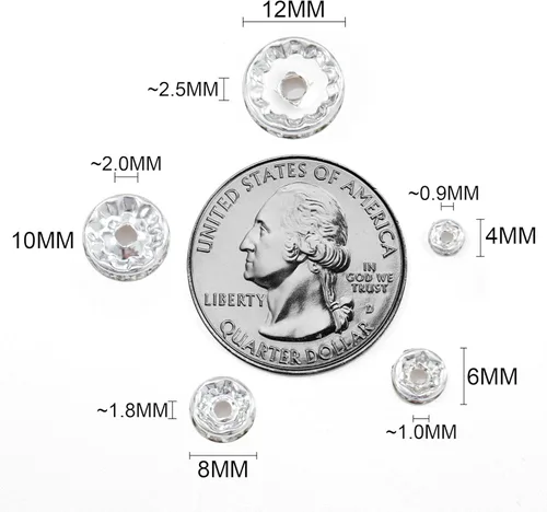 Miniatura 5 de 100 cuentas espaciadoras Rondelle redondas de cristal con diamantes de imitación checos chapados en plata, cuentas sueltas para manualidades, Blanco