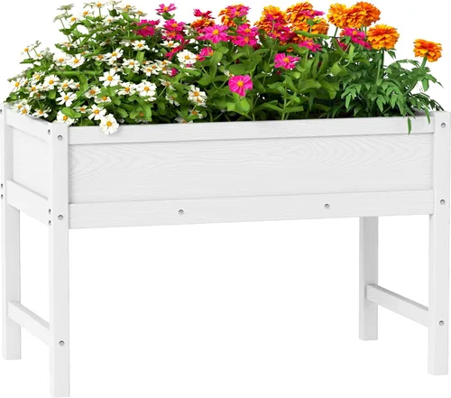 Miniatura 11 de Cama de jardín elevada con agujeros de drenaje, jardinera elevada impermeable de HDPE con patas, estable y duradera para plantar hierbas, vegetales