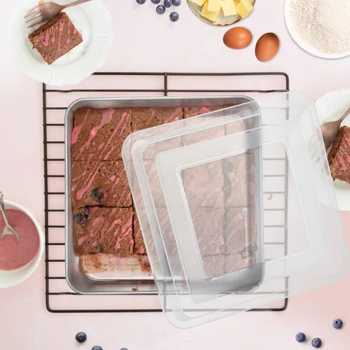 Miniatura 4 de E-far Bandeja para hornear de 9 x 9 pulgadas con tapa, moldes cuadrados de acero inoxidable para hornear, no tóxicos y saludables, fáciles