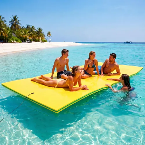 Miniatura 10 de Outroad - Tapete flotante para agua, 3 capas de espuma XPE de 9/12/18 pies, almohadilla de lirio para playa, océano, lago, isla flotante enrollable