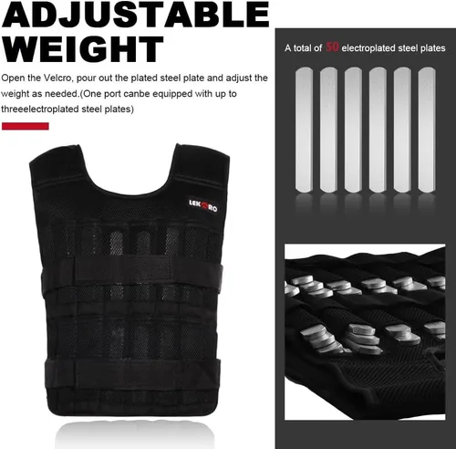 Miniatura 2 de Juego de chaleco con peso de 44 libras para hombres y mujeres, chaleco de peso ajustable para entrenamiento con placas de acero, chaleco