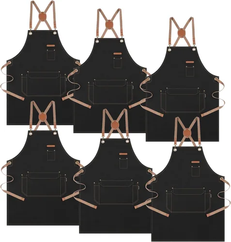 Miniatura 11 de Delantal de chef con correas cruzadas en la espalda para hombres y mujeres, delantal de lona de algodón para pintura de artistas, cocina
