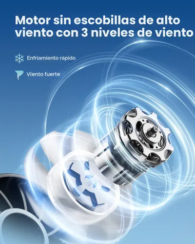 Miniatura 2 de Gaiatop Ventilador Mini Portátil, Ventiladores de Mano de 3 Velocidades con Pantalla de Energía y Linterna, Batería Recargable USB, Enfriamiento