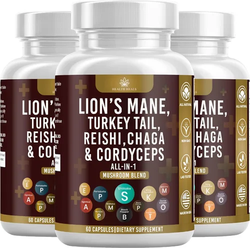 Suplemento de hongos con cola de pavo 2000 mg Reishi 1000 mg Cordyceps Chaga 1000 mg con raíz de malvavisco - 180 unidades