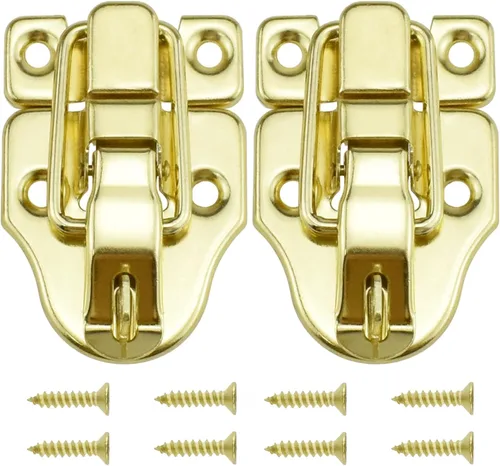 SDTC Tech Paquete de 2 cajas de estilo retro dorado con cierre de palanca, de metal antiguo, con agujero para candado para joyero, gabinete, caja de