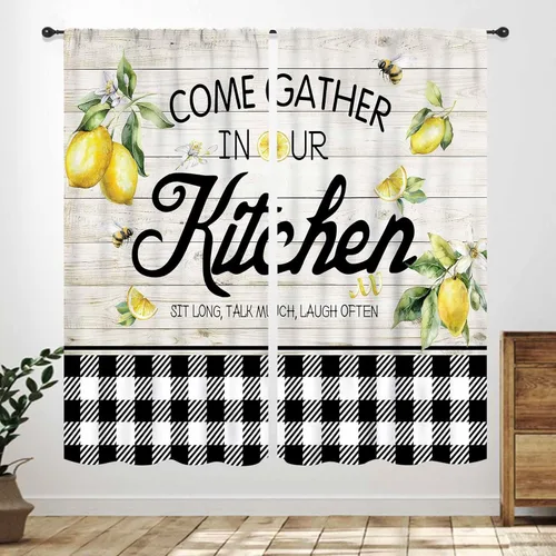 Miniatura 10 de Cortinas Rústicas de Cocina, Tenedor Cuchara Retro Tablón de Madera Granja País Tema de Cocina Citas Divertidas Tratamiento de Ventana