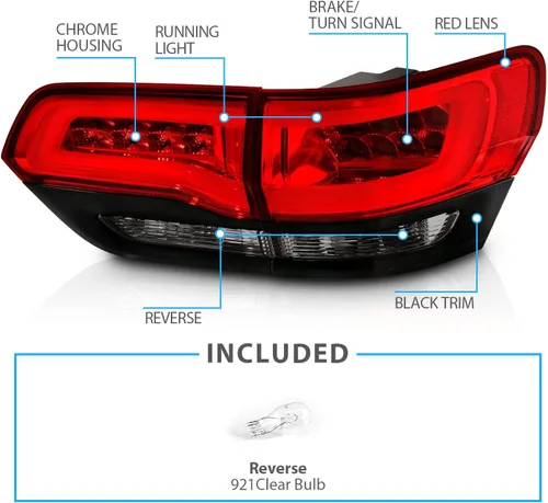 Miniatura 5 de AmeriLite Juego de luces traseras de señal de giro de freno LED rojo/ahumado/negro para Jeep Grand Cherokee 2014-2017 (4 piezas) - lado del pasajero