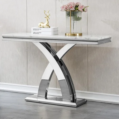 Miniatura 33 de Mesa de centro de mármol negro Henf de lujo, mesa auxiliar rectangular de mármol sintético de imitación con base de acero inoxidable dorado