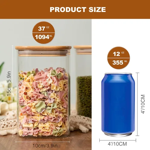 Miniatura 6 de Tarros de vidrio para almacenamiento de alimentos de 37 onzas, juego de 6, recipientes de almacenamiento de vidrio transparente para alimentos