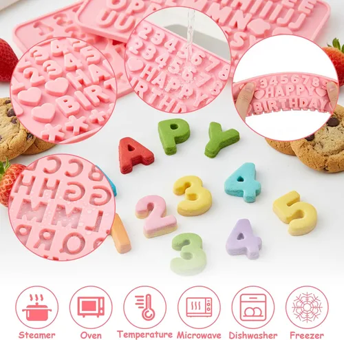 Miniatura 7 de Moldes de chocolate con números y letras de silicona de 2 piezas, moldes reutilizables para dulces de múltiples patrones para decoración