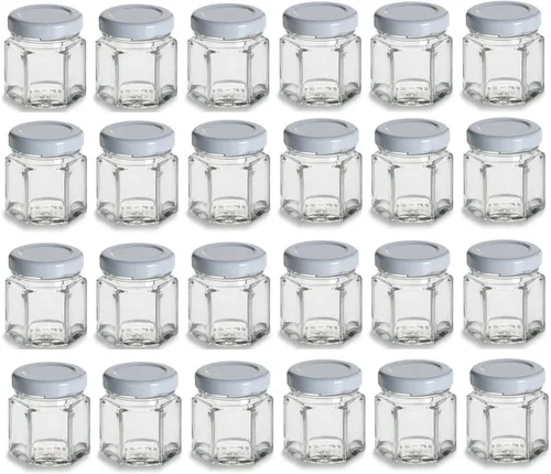 Miniatura 8 de Nakpunar 24 tarros hexagonales de vidrio de 1.5 oz con tapas negras - 1.5 fl oz