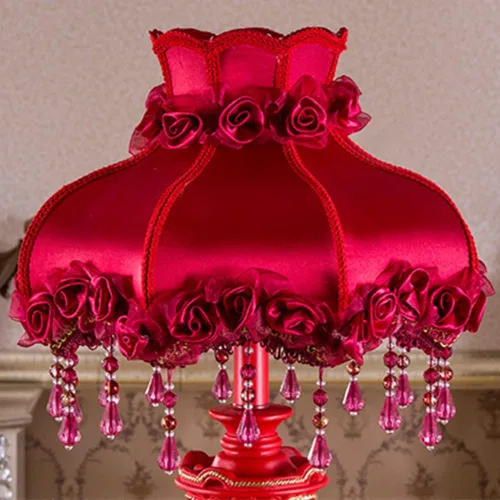 Miniatura 3 de Lámpara Victoriana Roja de Tela Antigua Lámpara de Mesa Pastoral Europea Lámpara de Mesita de Noche 1 Cabeza Flor Floral Luz de Mesa con Flecos