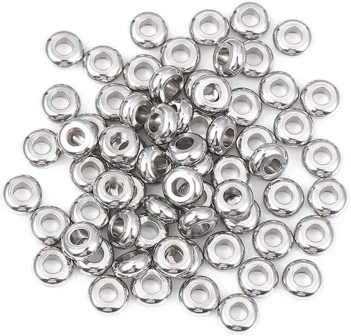 Miniatura 4 de BEADIA Cuentas espaciadoras de acero inoxidable de 0.236 x 0.118 in Rondelle sueltas para hacer joyas de bricolaje, 100 unidades con agujero