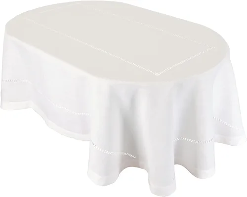 Miniatura 2 de Grelucgo Mantel ovalado de comedor con doble dobladillo de color sólido (blanco hueso, ovalado, 60 x 120 pulgadas)