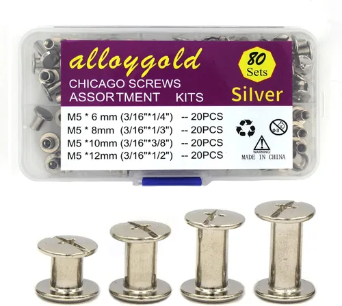 Miniatura 16 de ALLOYGOLD Tornillos Chicago de bronce remaches de cuero surtidos, 8 tamaños de remaches de tornillo, tornillos Chicago para decorar y reparar cuero