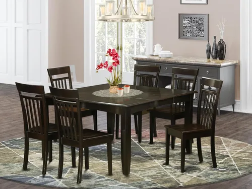 Miniatura 2 de East West Furniture PFCA7-CAP-W - Juego de mesa de comedor moderno de 7 piezas que consta de una mesa cuadrada de madera con hoja de mariposa y 6