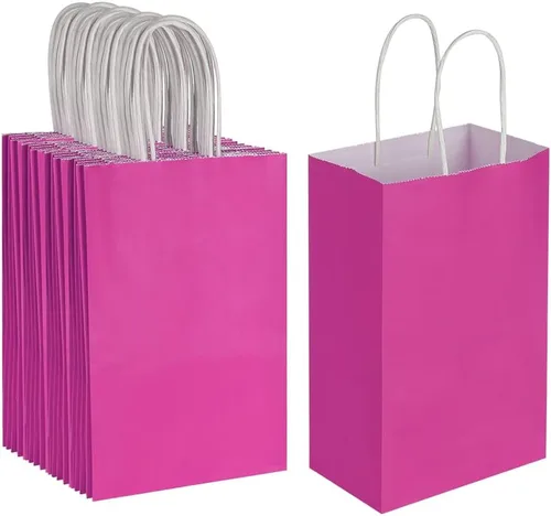 Miniatura 11 de Oikss Paquete de 50 bolsas de regalo pequeñas de 5.25 x 3.25 x 8.25 pulgadas, color marrón con asas, a granel para fiestas de cumpleaños