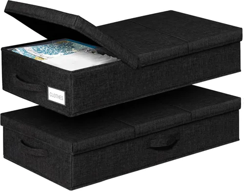 Miniatura 20 de Contenedor de almacenamiento para debajo de la cama, paquete de 3 bolsas de almacenamiento debajo de la cama con tapa, organizador de almacenamiento