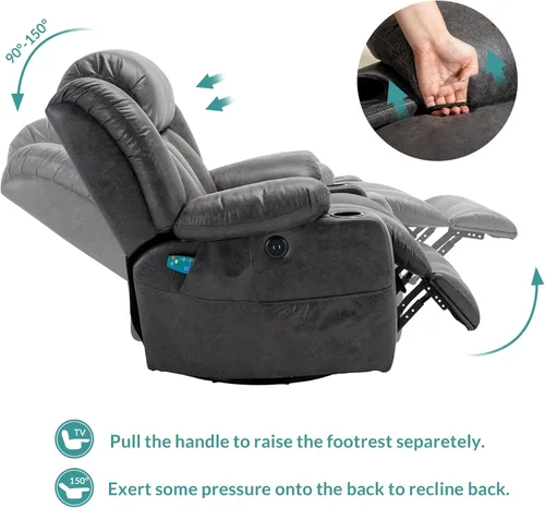 Miniatura 6 de MEETWARM Massage Swivel Rocker Recliner with Heat and Vibration, Manual Glider Rocking Recliner Chair, 360°Swivel Lounge Reclining Chair with Cup