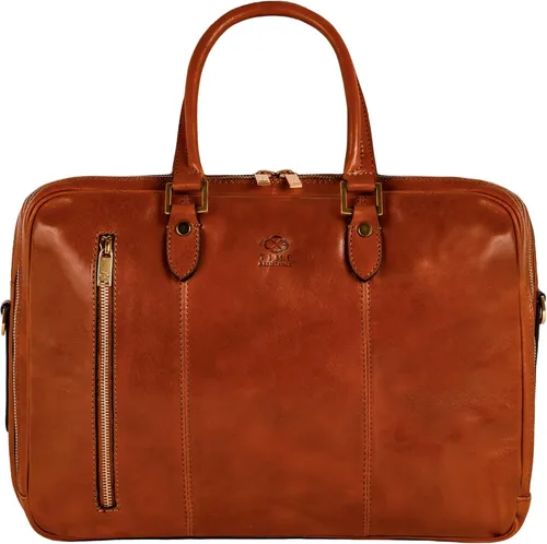 Time Resistance Maletín de cuero para laptop - Bolsa de cuero de grano completo para computadora para hombres y mujeres | Cuero Coñac