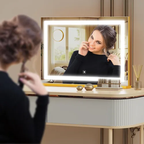 Miniatura 5 de Gvnkvn Espejo de tocador de maquillaje con puerto de carga USB de 19 pulgadas de largo x 24 pulgadas de ancho, espejo de maquillaje LED, espejo