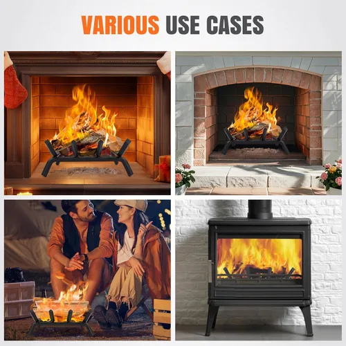 Miniatura 7 de Rejillas de chimenea con retenedor de brasa, rejilla de leña para chimenea de 14 pulgadas, rejilla de estufa de leña, estante para troncos de leña
