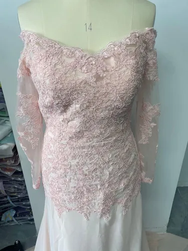 Miniatura 5 de Mermaid Laces Mother of The Bride Dress with Long Sleeves Off Shoulder Formal Party Evening Gown HO16