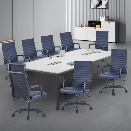 Miniatura 8 de Silla de oficina, ergonómicas ejecutivas para sala de conferencias, silla de escritorio de cuero acanalado con soporte lumbar, silla giratoria