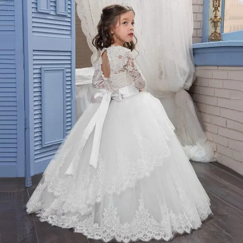 Miniatura 3 de Vestido de encaje de manga larga para niña, princesa de tul, vestido de baile