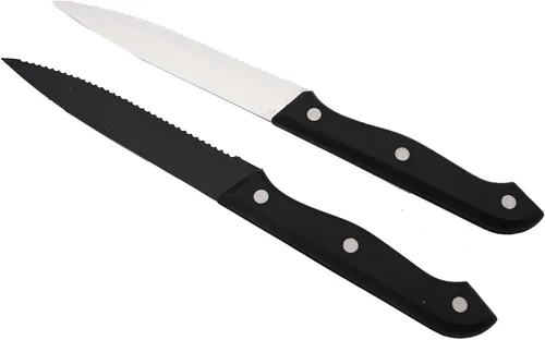 Miniatura 5 de JASHII Juego de cubiertos mate de acero inoxidable 304 de 24 piezas, incluye cuchillos para carne, servicio para 4, mango redondo, acabado satinado