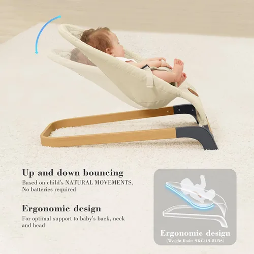 Miniatura 4 de ANGELBLISS Bouncer para bebés, asiento de gorila portátil para bebés, asiento hinchable para bebés con tela, vibraciones naturales (albaricoque)