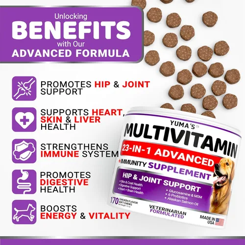 Miniatura 2 de Vitaminas y suplementos para perros – 170 golosinas – Multivitamínico masticable con glucosamina – Multivitamínico para perros mayores y cachorros