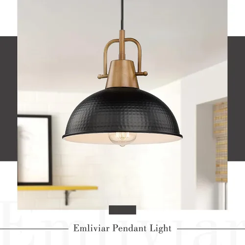 Miniatura 2 de Emliviar GE269MIL BK+WD - Lámpara colgante moderna de 10.2 pulgadas, lámpara colgante moderna para isla de cocina, pantalla de cúpula de metal negro