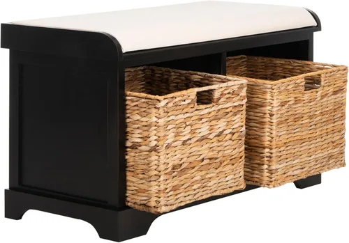 Miniatura 12 de SAFAVIEH Home Collection Freddy Marrón/ Cesta de mimbre, banco de almacenamiento con 2 cajones y cojín, completamente ensamblado