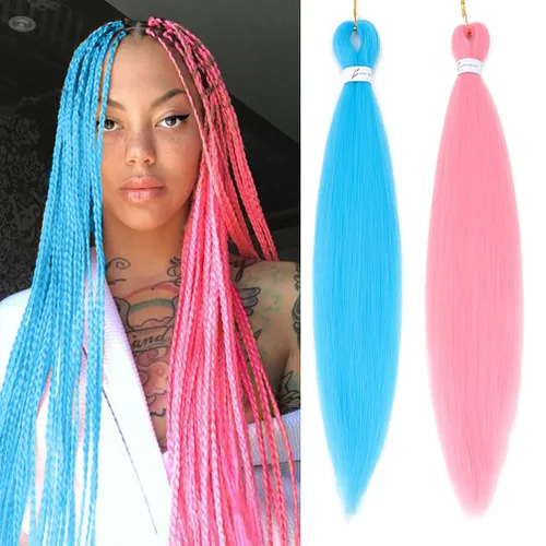 Miniatura 24 de Extensiones de cabello trenzado preestirado colorido, 3 colores, mezcla de cabello trenzado para niñas, 26 pulgadas, 3 paquetes