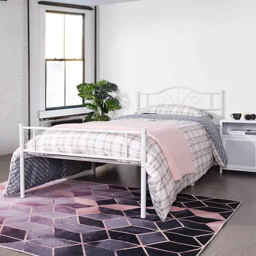 Miniatura 13 de Cabecero de cama de metal resistente para cama individual, estructura de acero, revestimiento de plata, estilo retro, sin necesidad de almacenamiento
