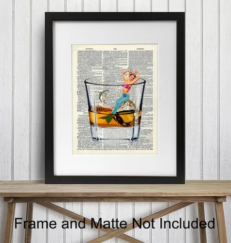 Miniatura 3 de Bar Man Cave Mermaid Decor – Arte de pared de whisky escocés – Decoración de pared de pescado para hombres, chicos – Impresión divertida para beber