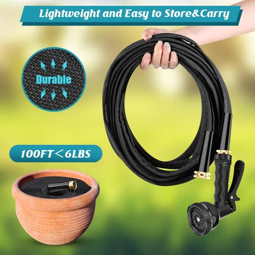 Miniatura 4 de Itsonestep Manguera de jardín de 50 pies, manguera de agua no expandible GHT de 3/4 pulgadas, ligera, flexible con boquilla de 10 funciones, sin