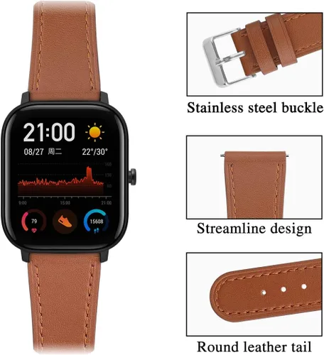 Miniatura 3 de Correa de reloj de cuero compatible con Amazfit Active 2/GTS 4 4mini 3 2 2e 2 mini >R 1.654 in y Bip 3/Bip 3 Pro/Bip U Pro/Bip/Bip Lite/Bip S/Bip S