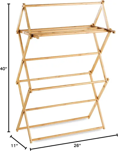 Miniatura 5 de Bartnelli Rejilla de Secado de Ropa de Bambú para Ropa, Secador de Ropa de Madera, Extremadamente Estable, Resistente, Plegable, Ahorra Espacio