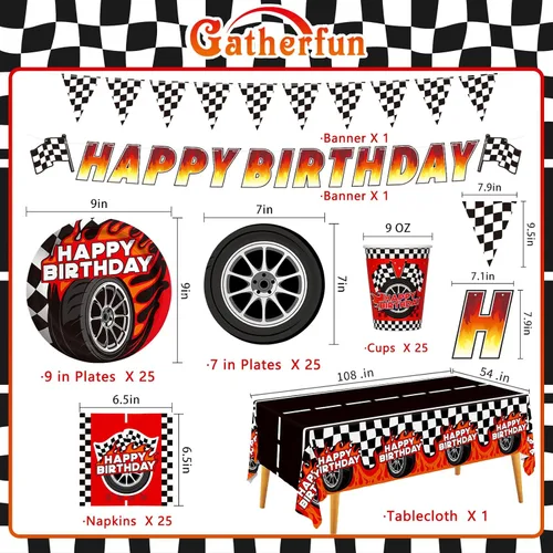 Miniatura 2 de Kit de decoración de cumpleaños para automóvil: suministros de fiesta temática de automóvil para 25 personas – Incluye platos de cena y postre