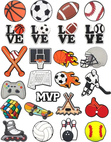 25 dijes para zapatos para niños, decoración de zapatos de fútbol, baloncesto, béisbol, con botones para sandalias tipo zueco, regalo de fiesta de