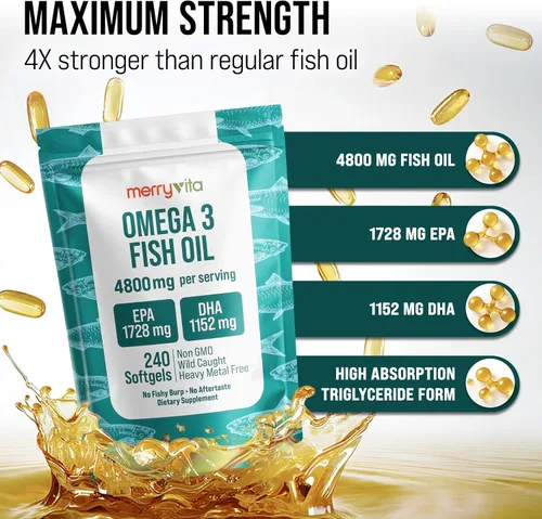 Miniatura 8 de Aceite de pescado Omega 3 4800 mg - EPA 1728 mg DHA 1152 mg de anchoas capturadas en la naturaleza - Mini cápsulas blandas sin eructos