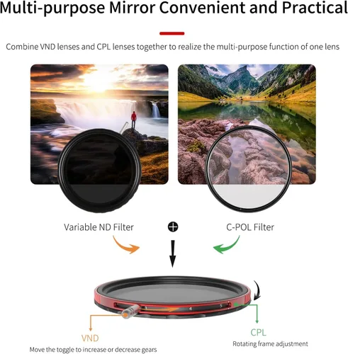 Miniatura 3 de Haida Filtro ajustable VND+CPL 2 en 1 ND8-ND128 de 2.835 in (3-7 paradas) para lente de cámara, polarizador de nanorrevestimiento múltiple + filtro